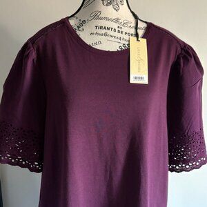 Love & Roses Berry Broderie Trim Tiered Sleeve T-Shirt Size 14